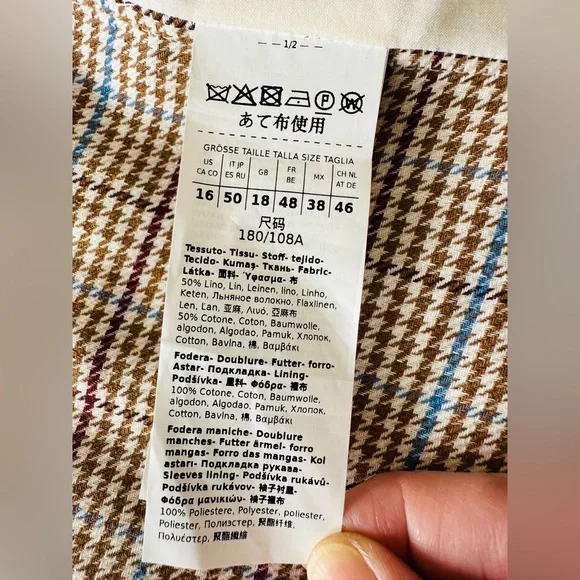 Weekend Max Mara Houndstooth Print Cotton and Linen Blend Blazer Size 16 - Picture 10 of 11